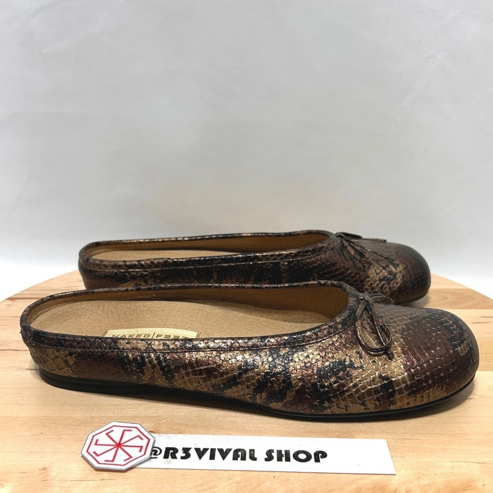 Naked Feet Women's Metallic Bronze Black Snake-Embossed Slip-On Mule Size 7M